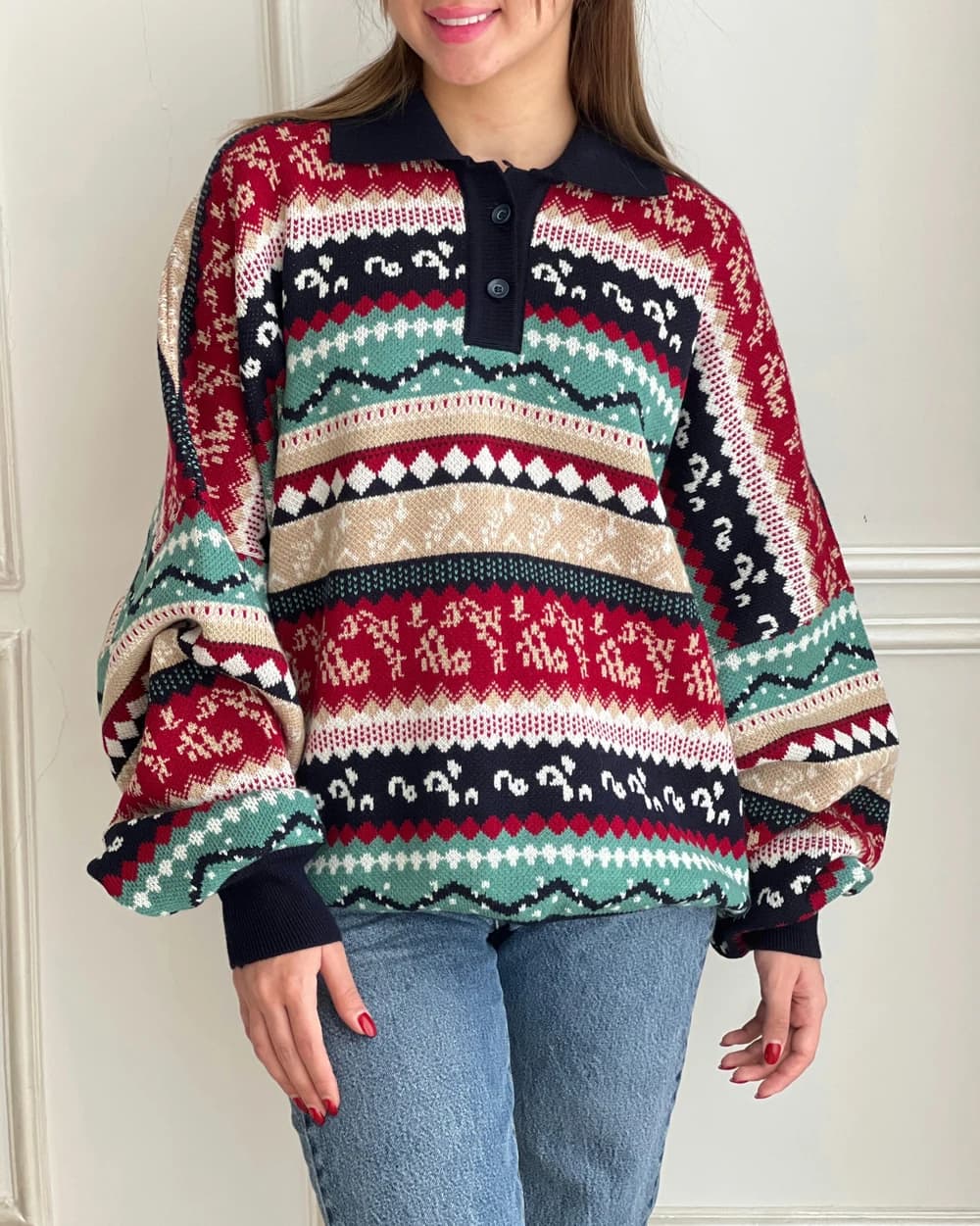 Nordic Knit Polo Sweater