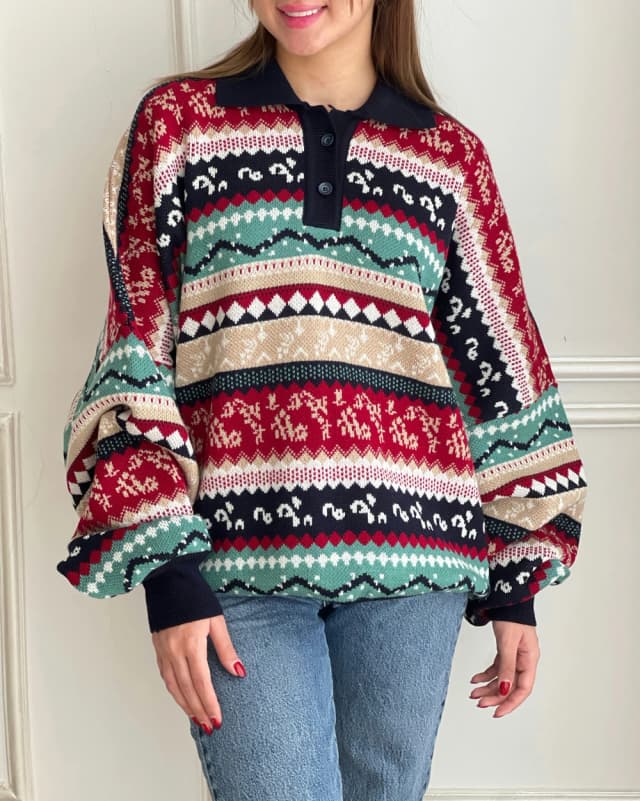 Nordic Knit Polo Sweater